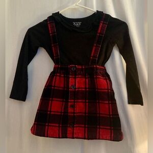 The Children's Place Black & Red Plaid Two Piece Suspender Skirt Set Size 4T